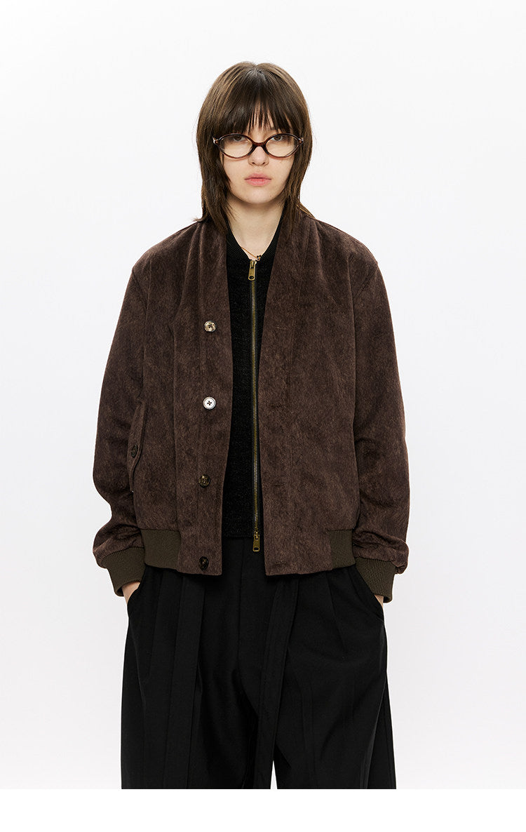 V-neck Two-Tone Chenille Texture Jacket