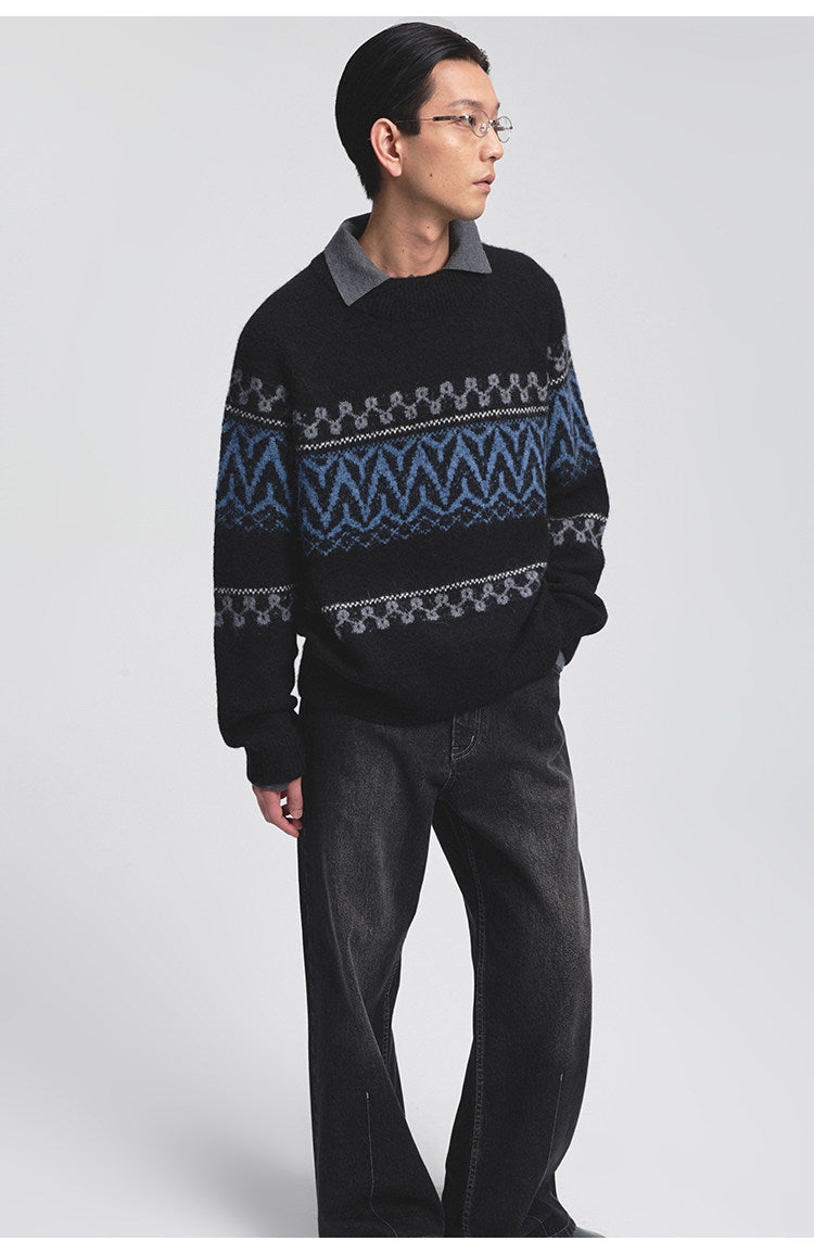 Wide Crew Neck Raglan Sleeve Knit