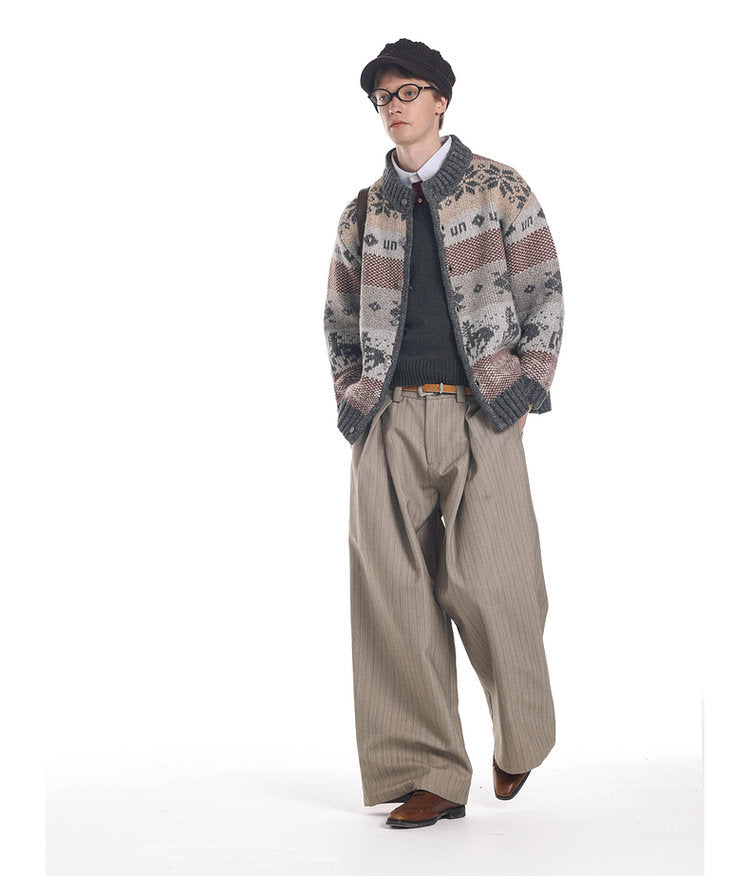 Herringbone Pleated Casual Pants