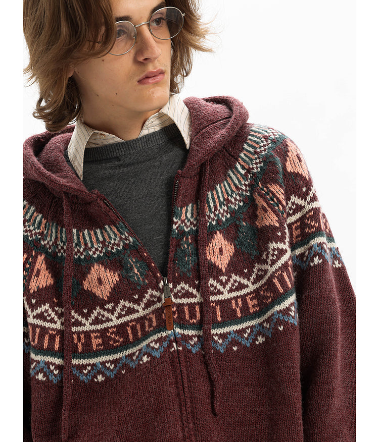 Retro Jacquard Hooded Cardigan