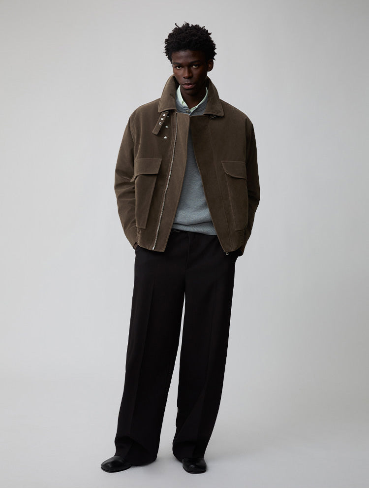 Suede Collar Button-Down Jacket