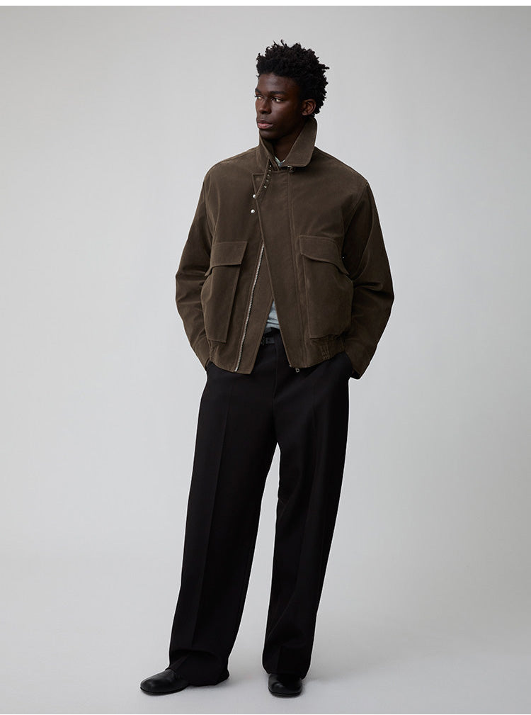 Suede Collar Button-Down Jacket