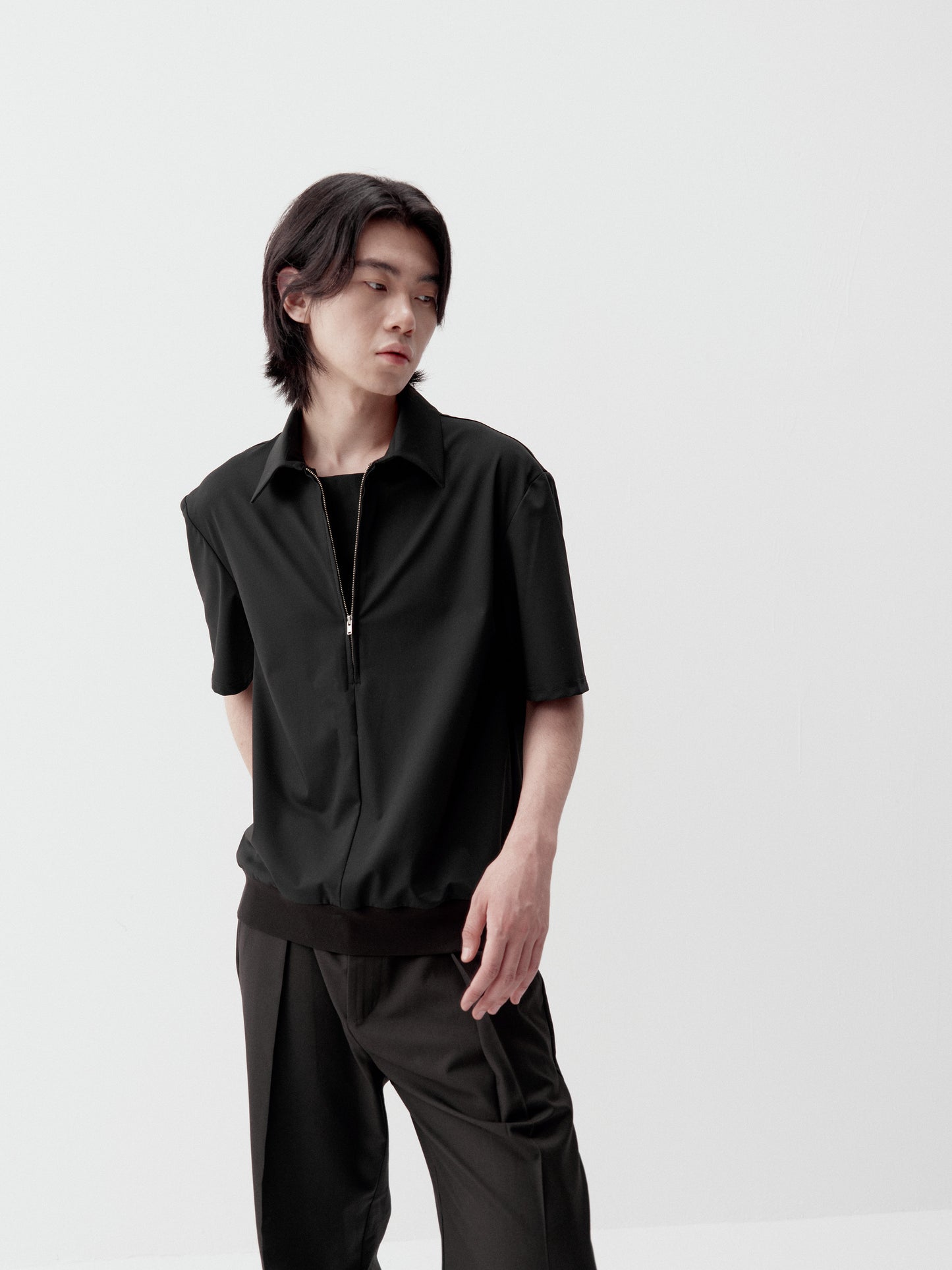 Half-Zip Faux Two-Piece Shirt