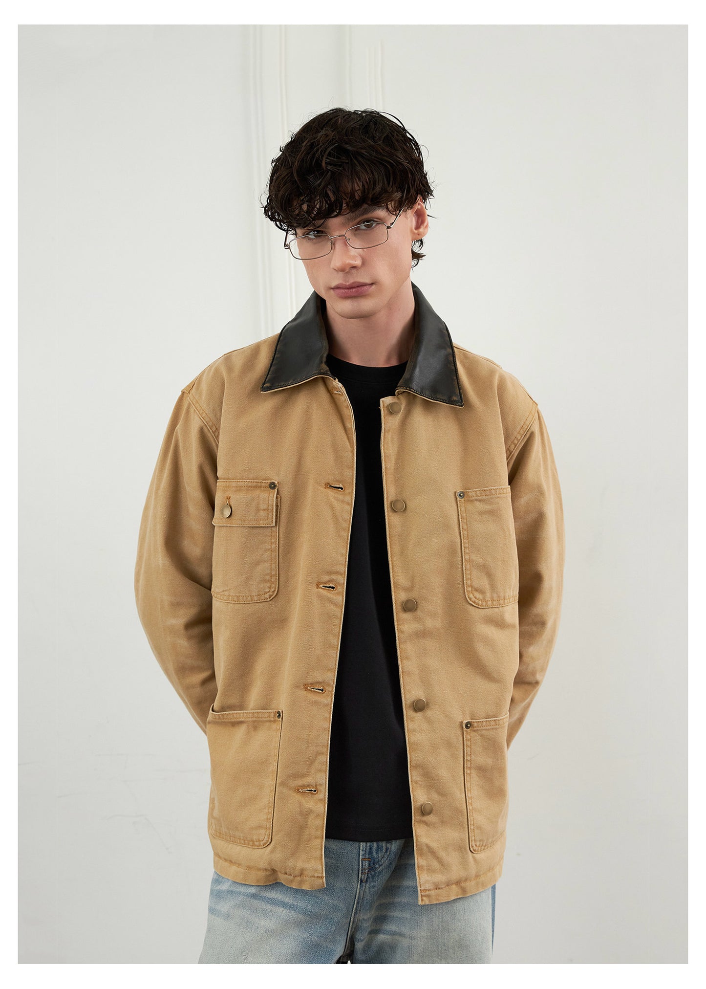 Canvas Leather Collar Jacket