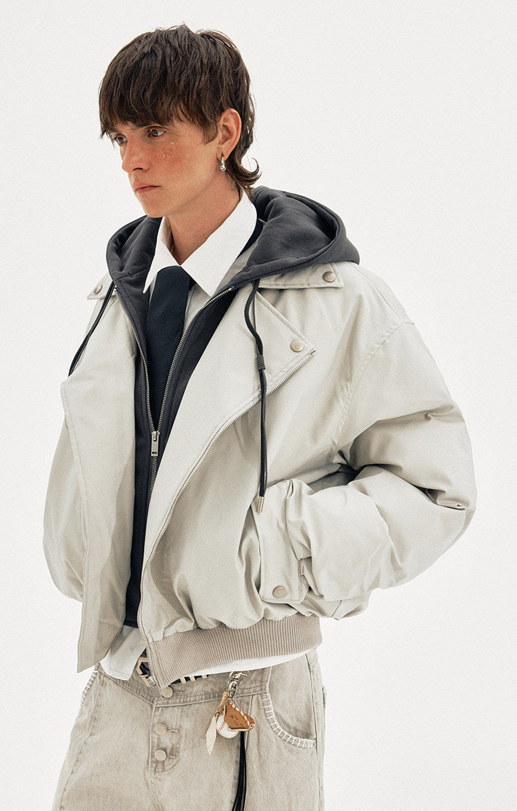 Faux Two-Piece Short Hooded Cotton Jacket