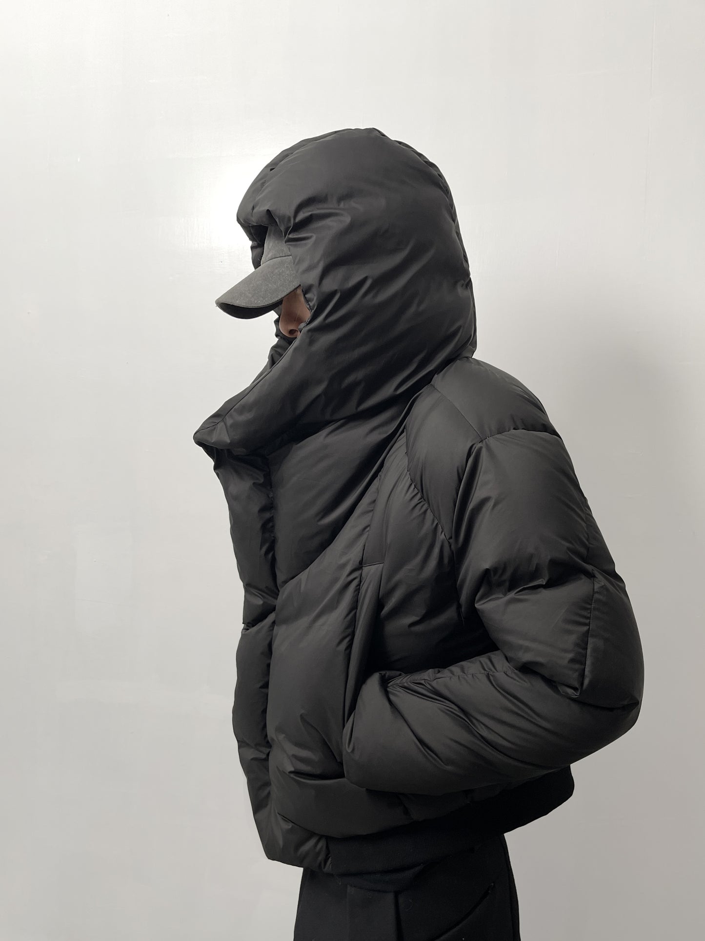 High collar hooded down jacket