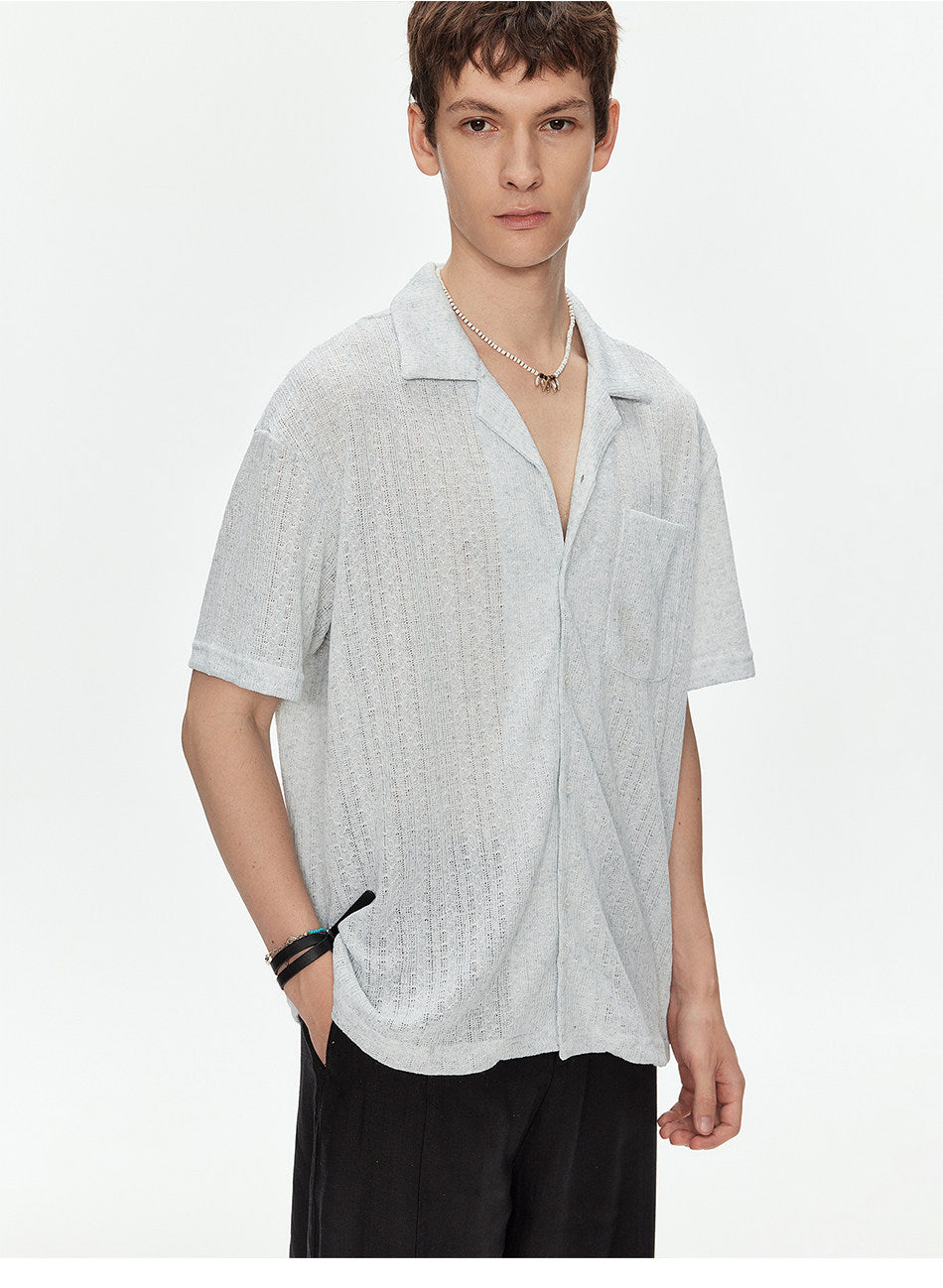 Cuban-Collar Sheer Shirt
