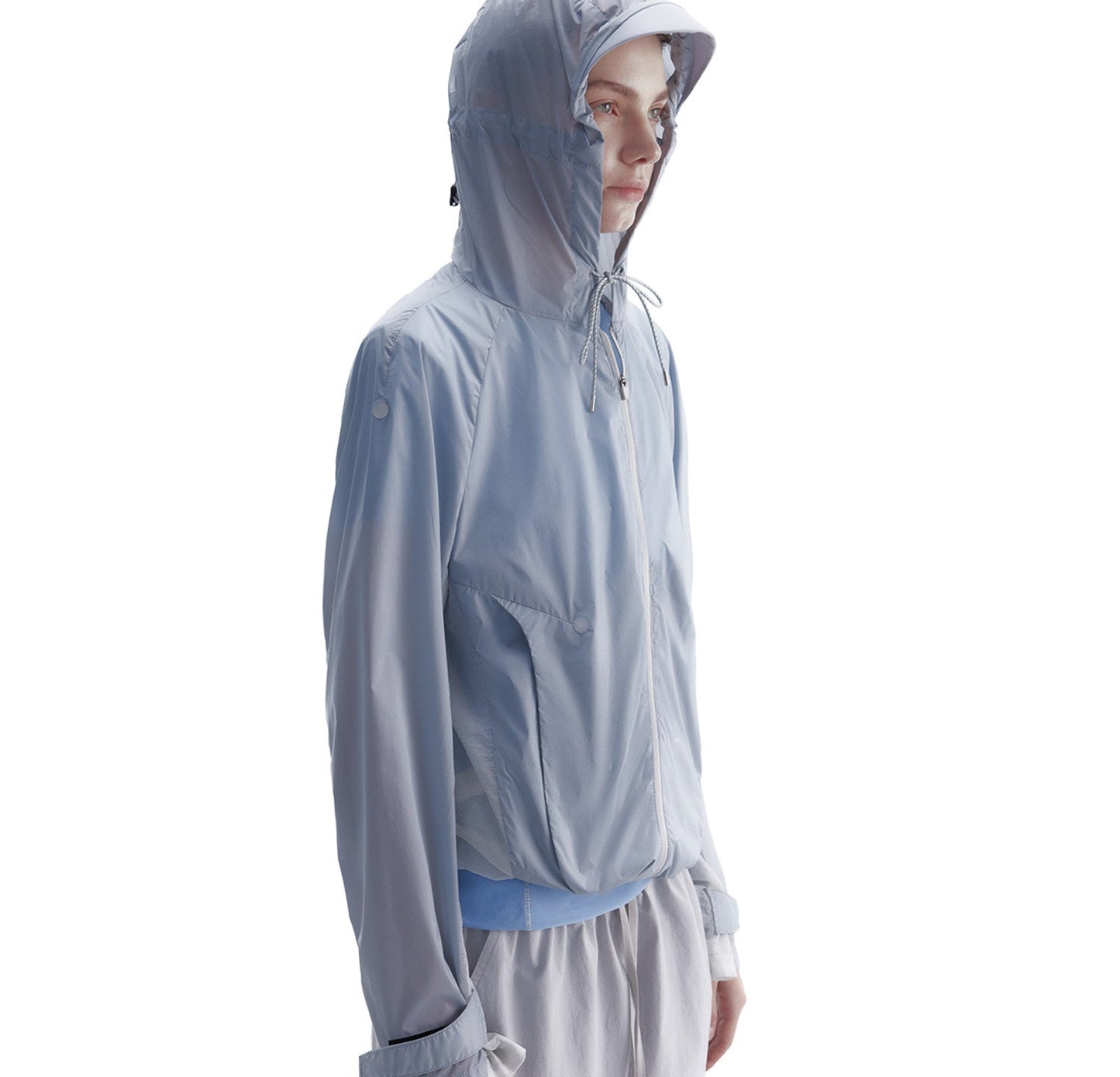 Nylon jacket with drawstrings