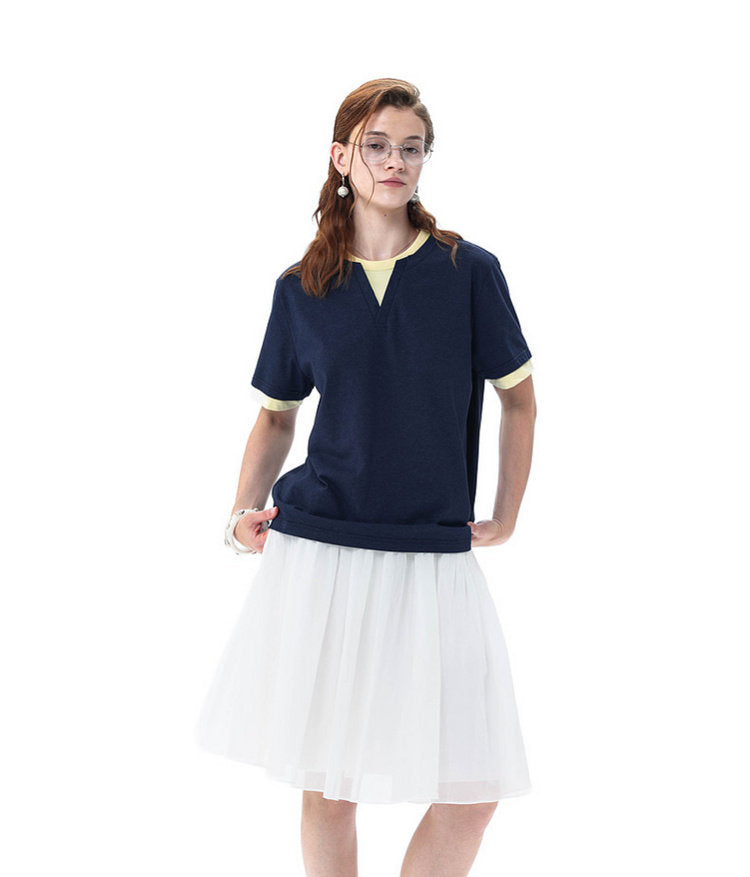Preppy-Style Faux Two-Piece T-Shirt