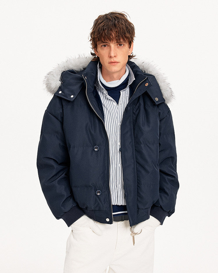 Simple White Duck Down Hooded Jacket