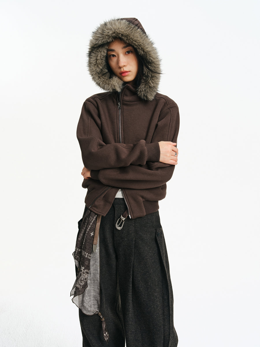 Fur Collar Short Sweatshirt