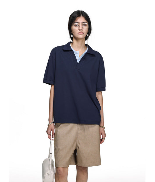 Fake Two-Piece Double Collar Polo Shirt