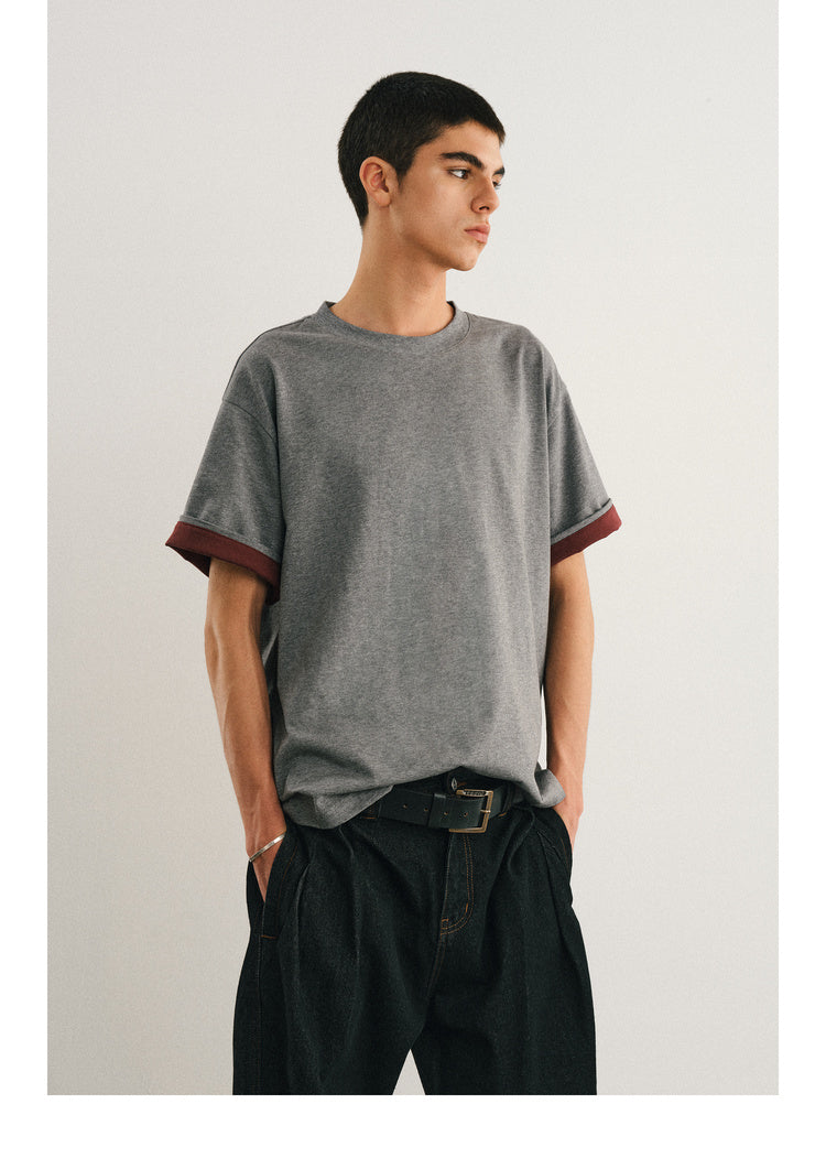 Double layer T-shirt with folded sleeves