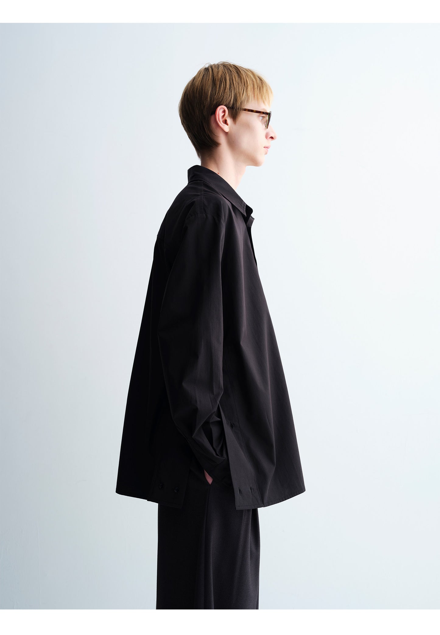 Basic Stand-Collar Pocket Loose-Fit Shirt