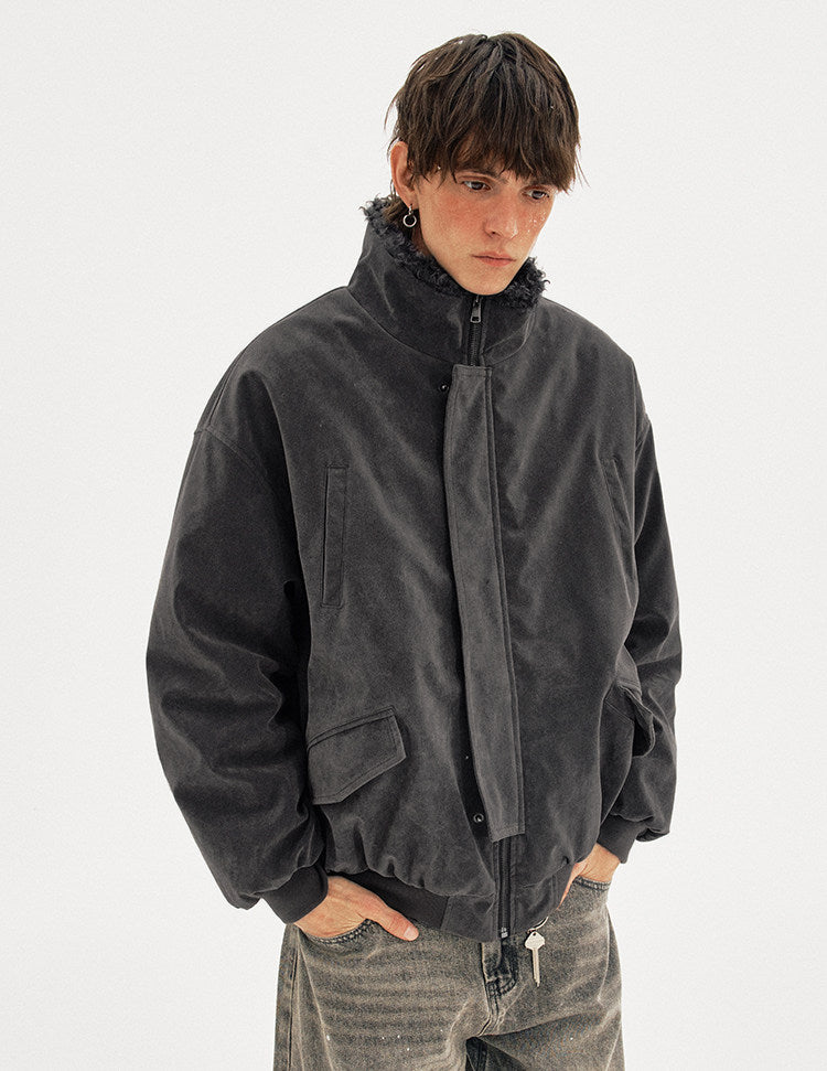 Suede Collar Cotton-Padded Jacket