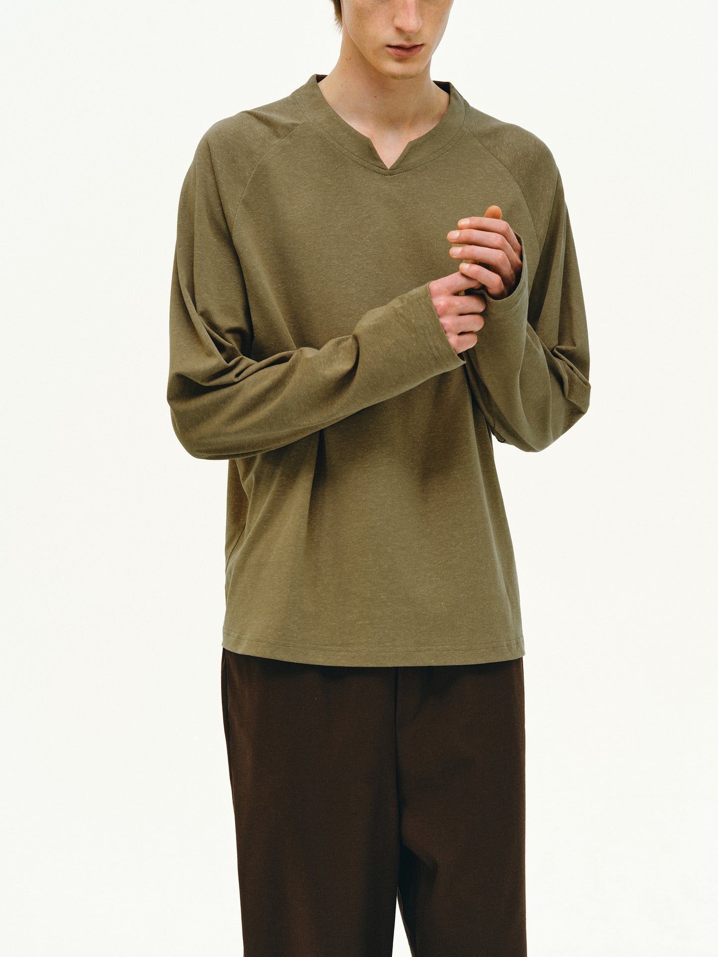 Linen-Blend V-Neck T-Shirt