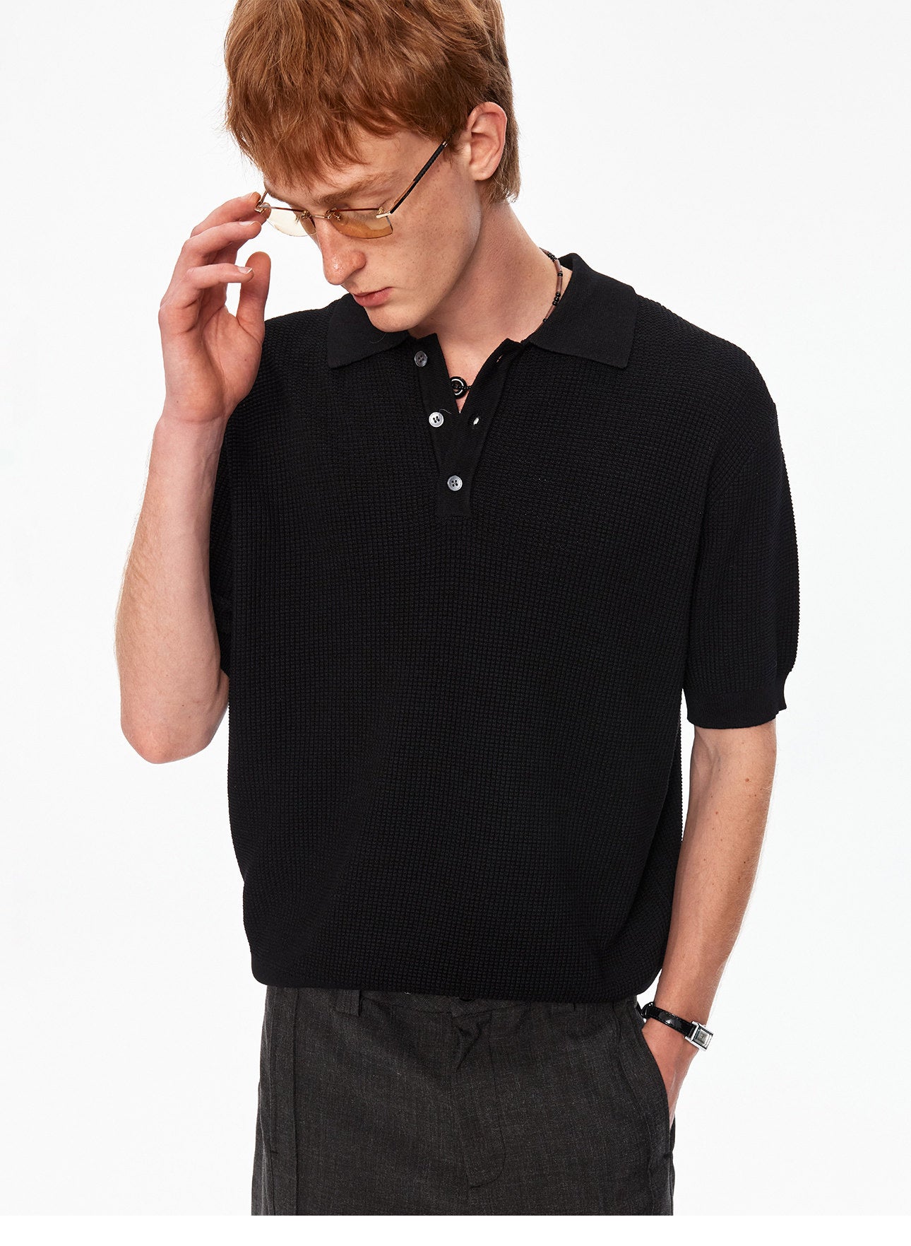 Waffle-Knit Polo Shirt
