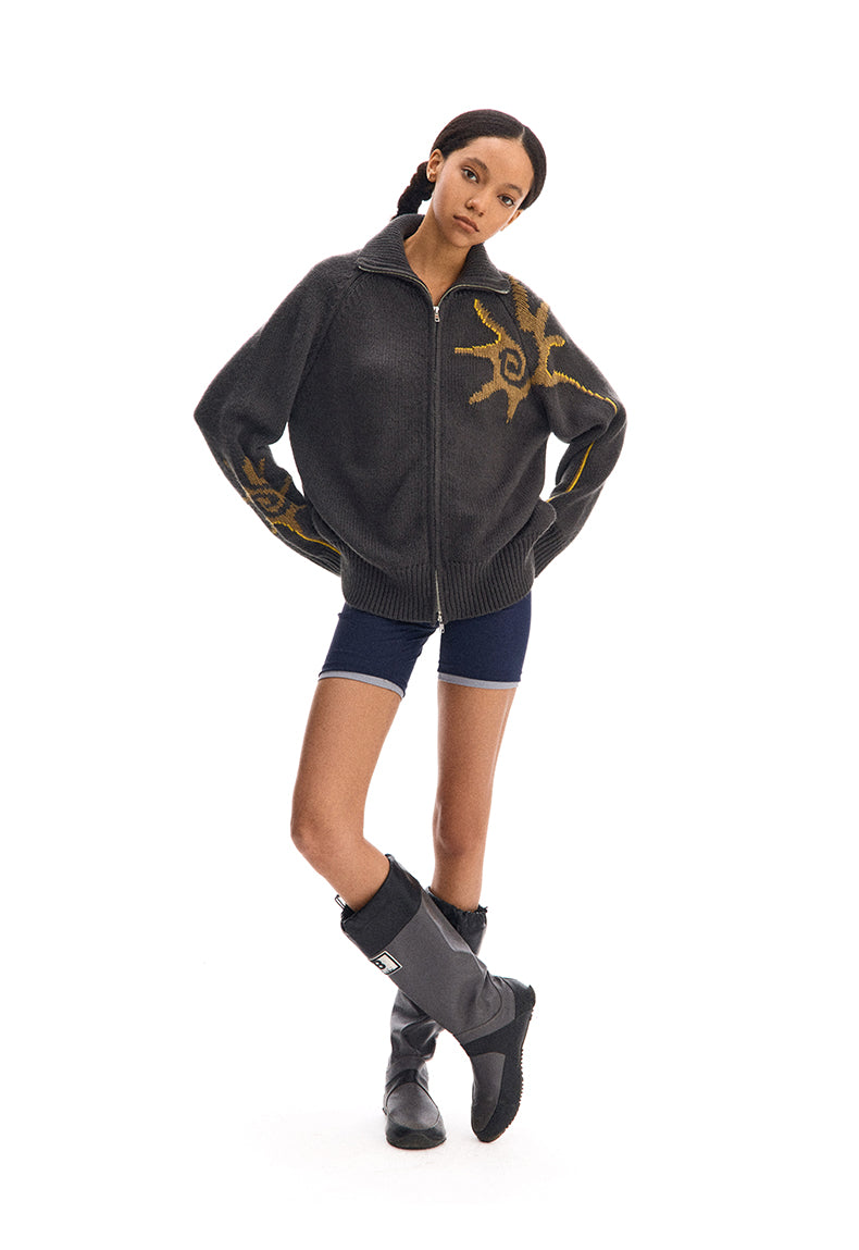 Stand collar zip cardigan