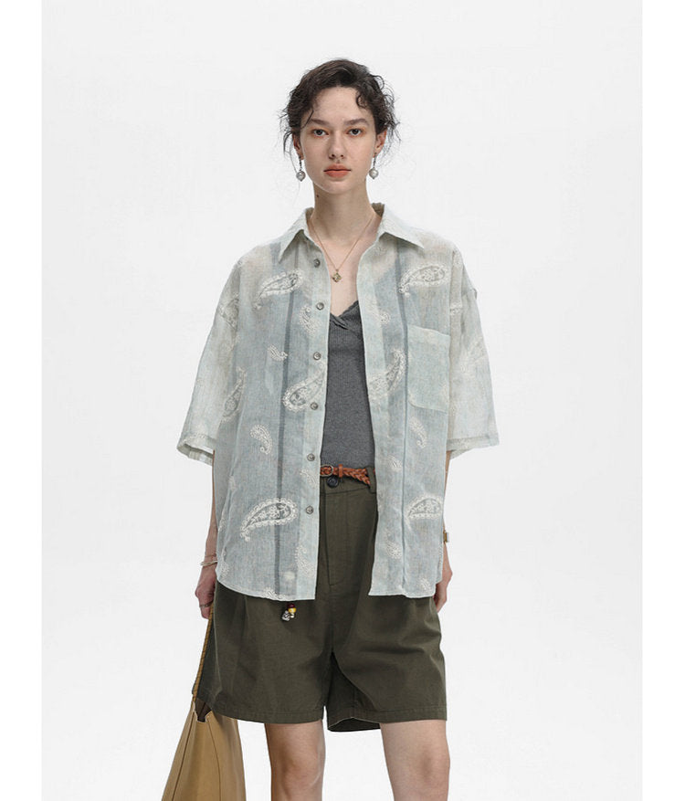 Linen-Blend Sheer Shirt