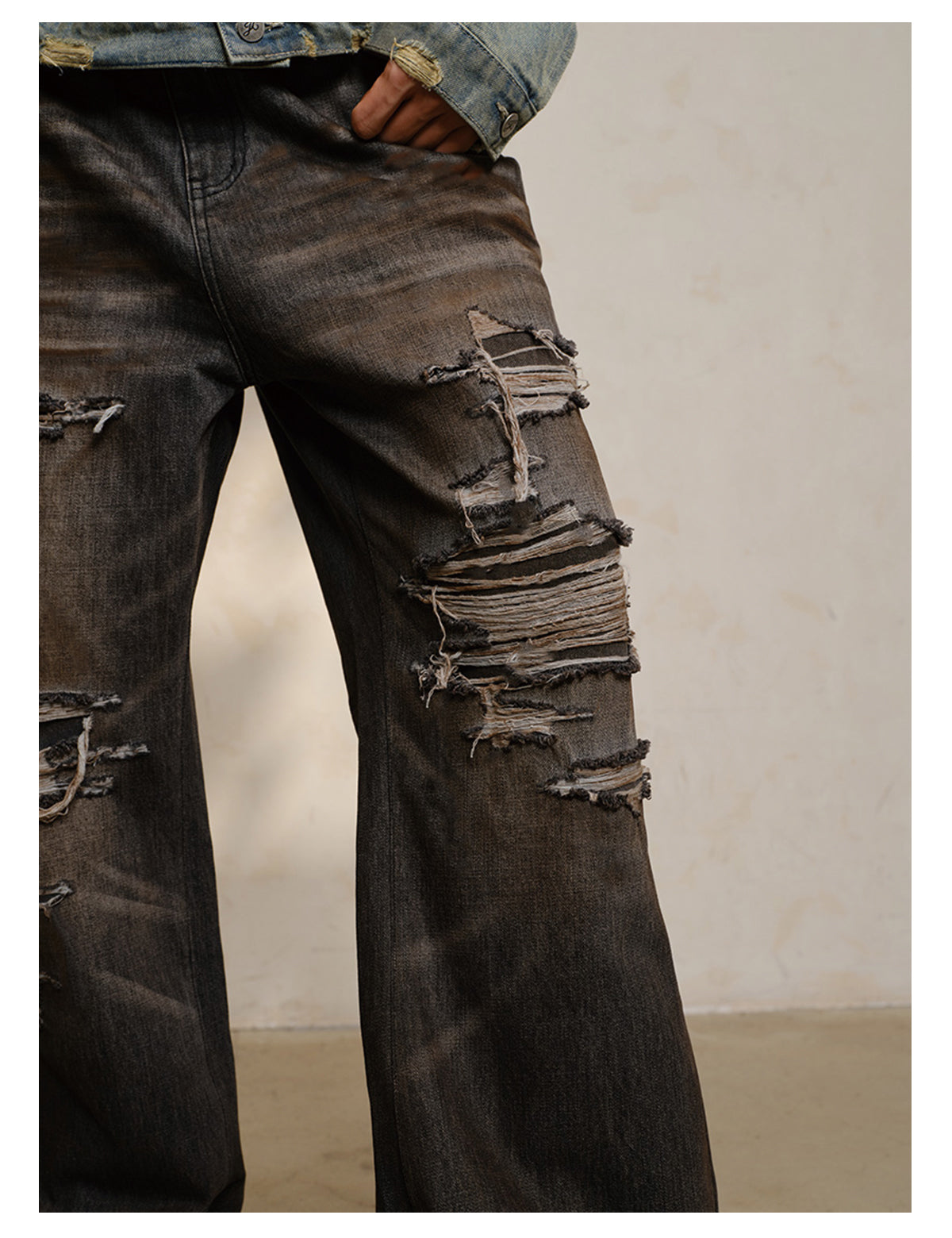 Oil Stain Damaged Jeans