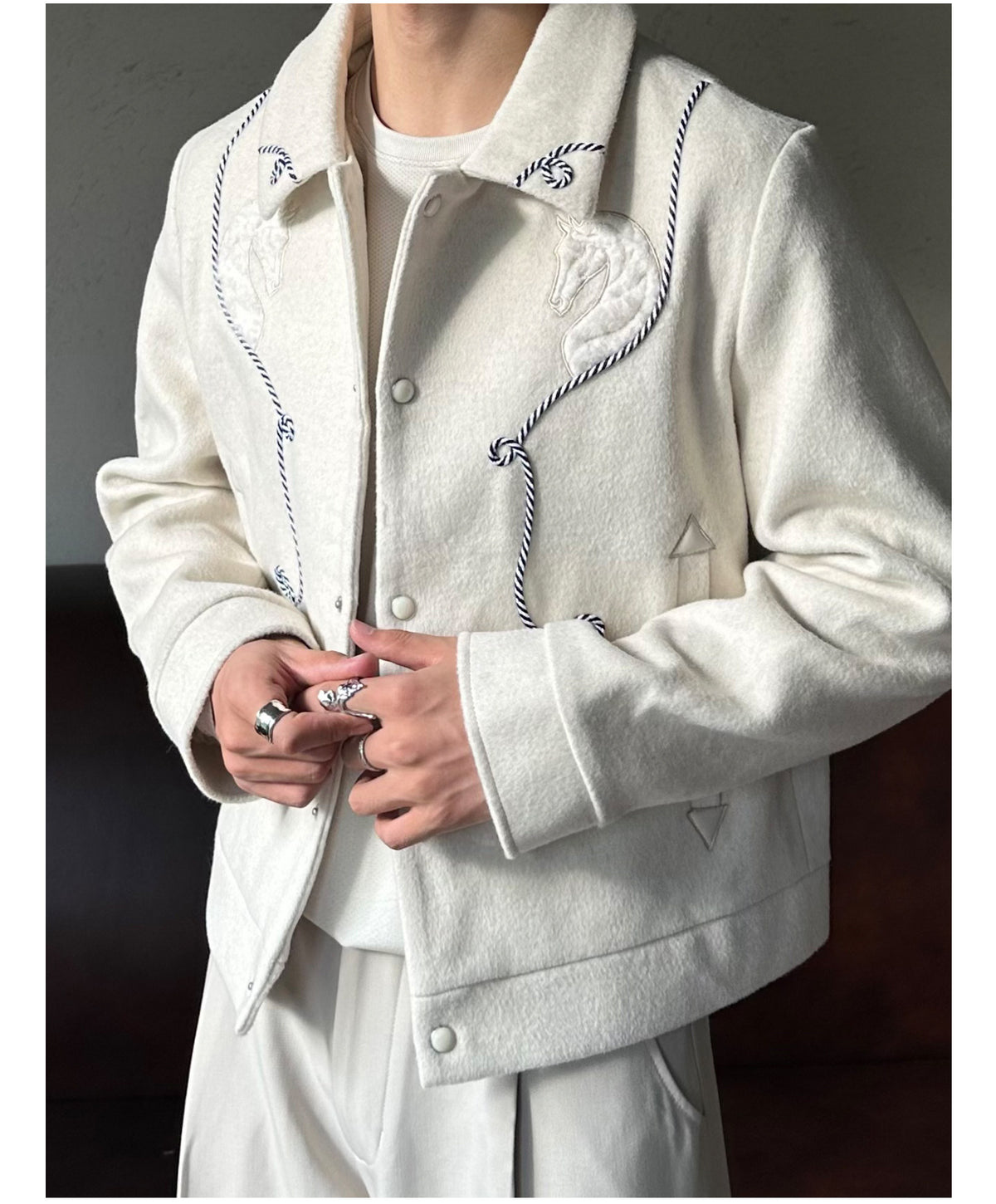Simple Embroidered Wool Jacket
