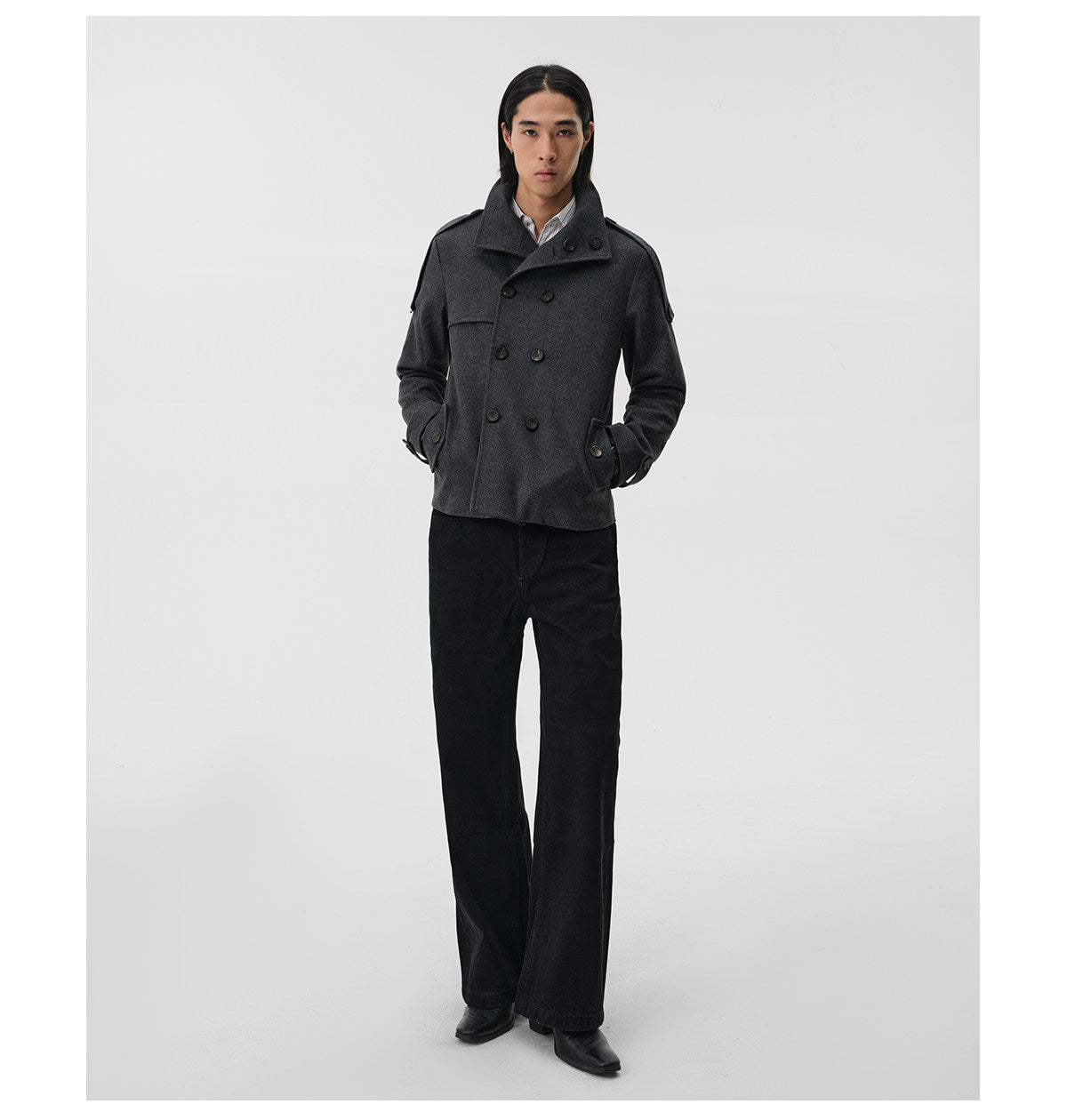 Stand-Up Collar Double-Button Jacket