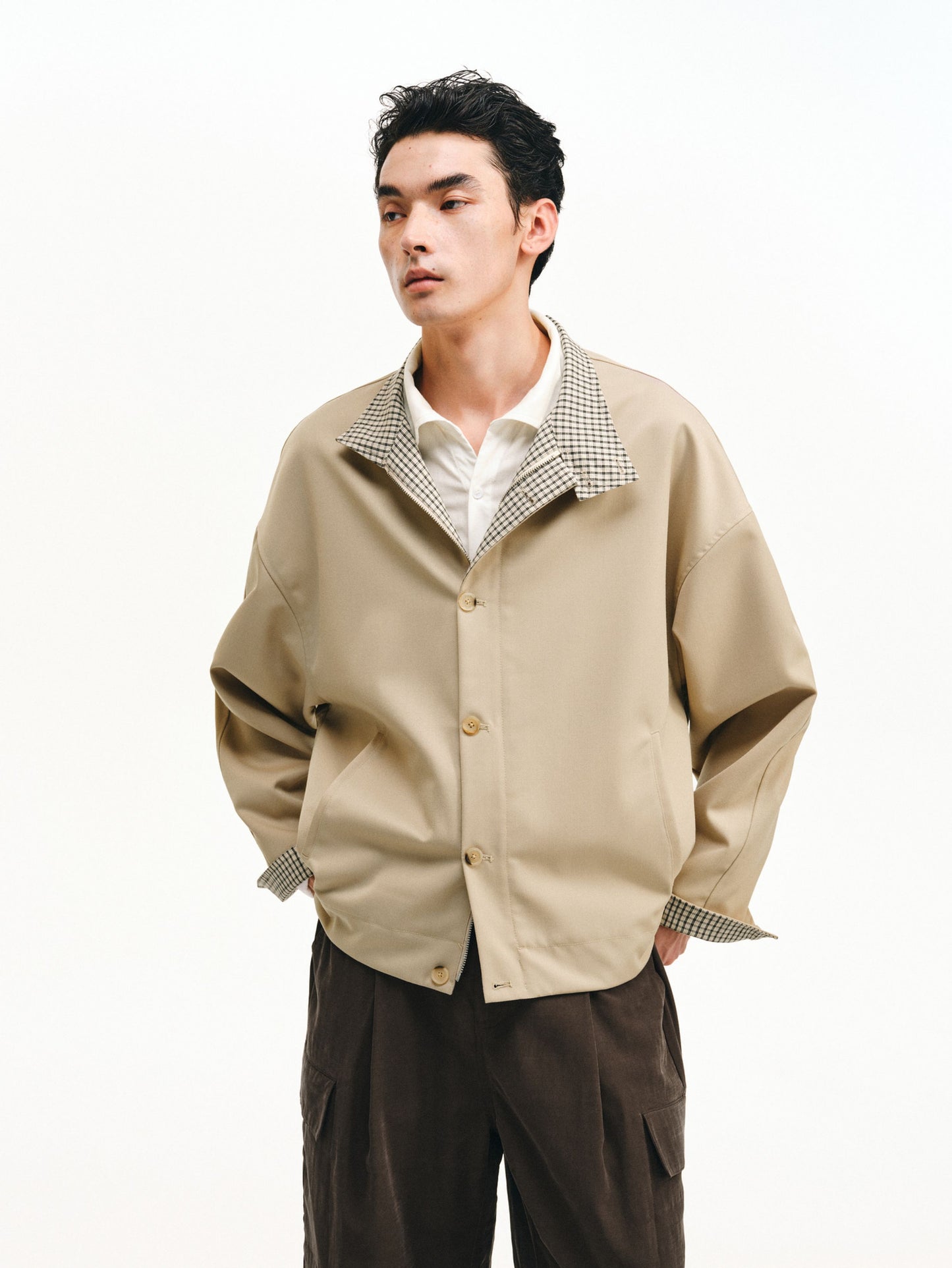 Checkered Splicing Harrington Jacket