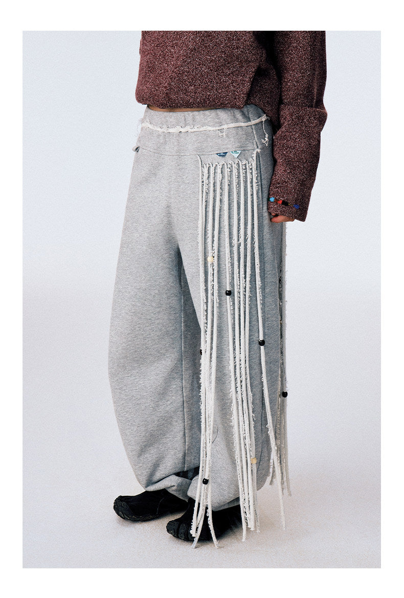 Sweatpants with Beaded Tassels