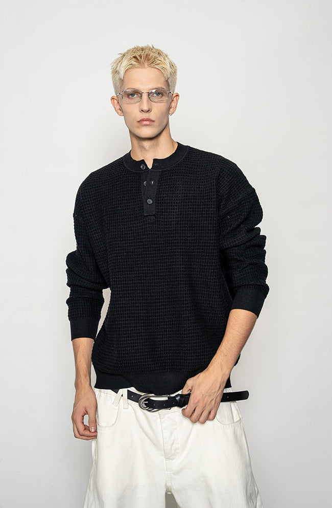 Lazy Waffle Henley Collar Sweater