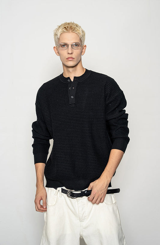 Lazy Waffle Henley Collar Sweater