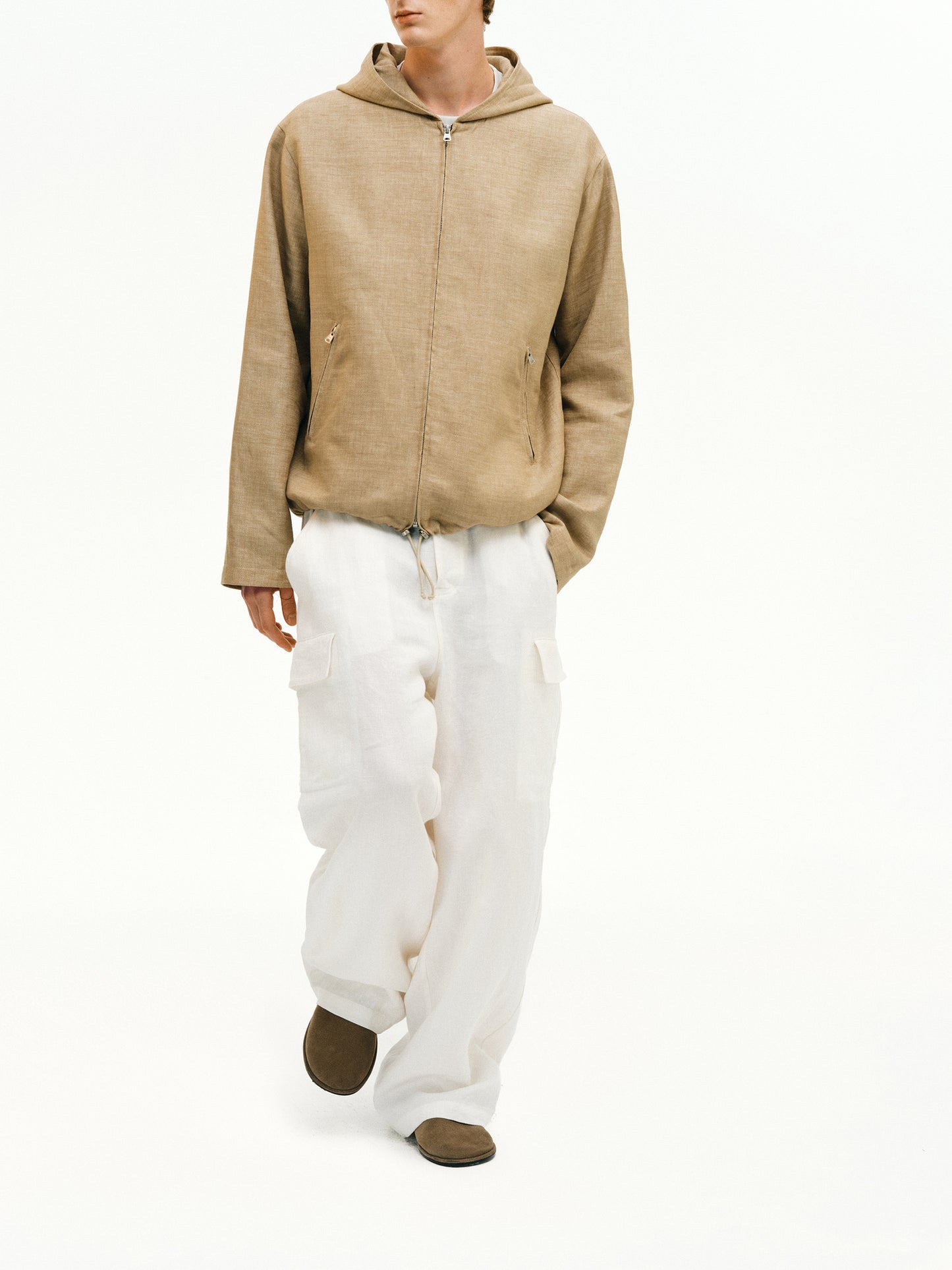 Linen-blend hooded jacket