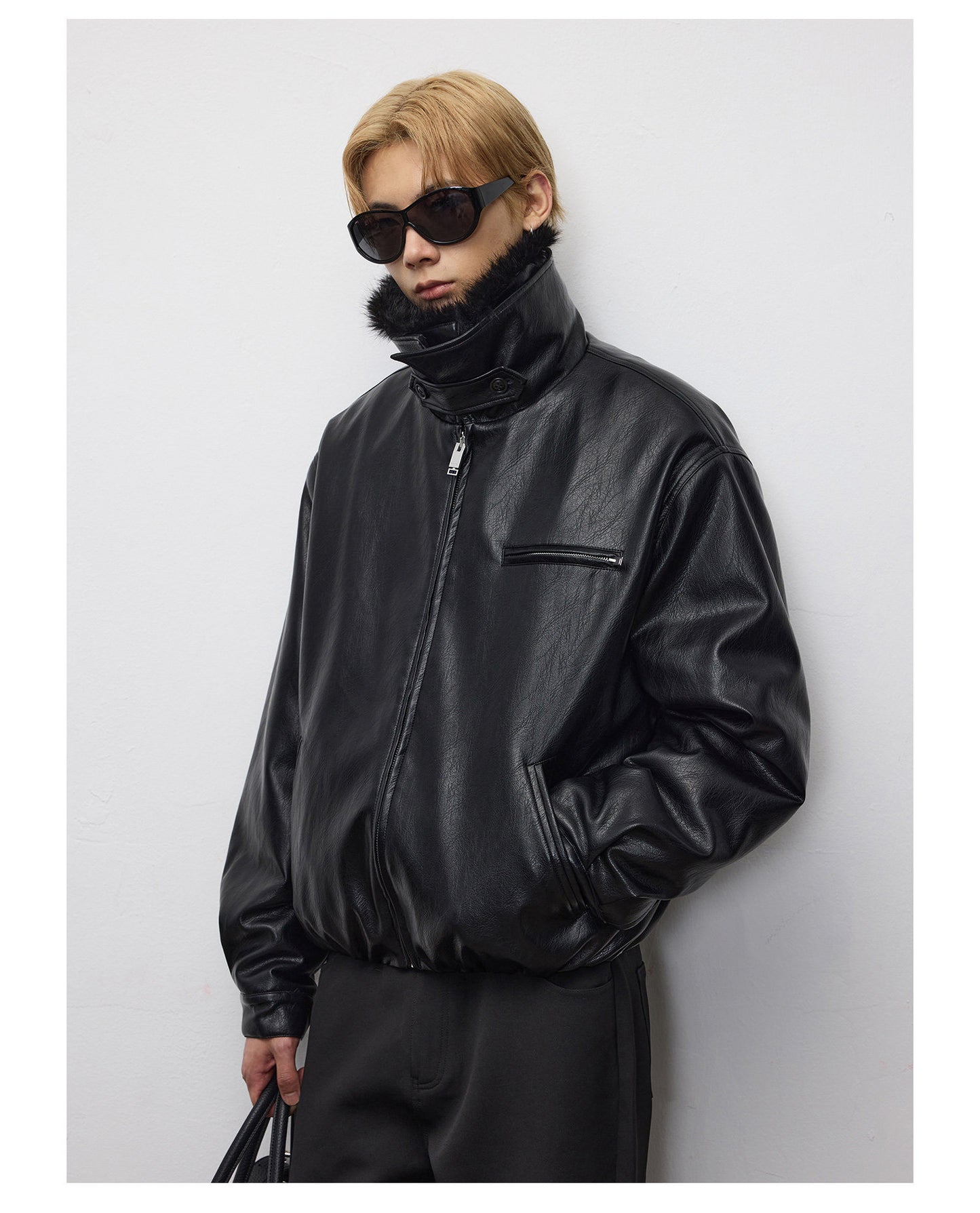 Detachable Collar Heavy-Duty Leather Jacket