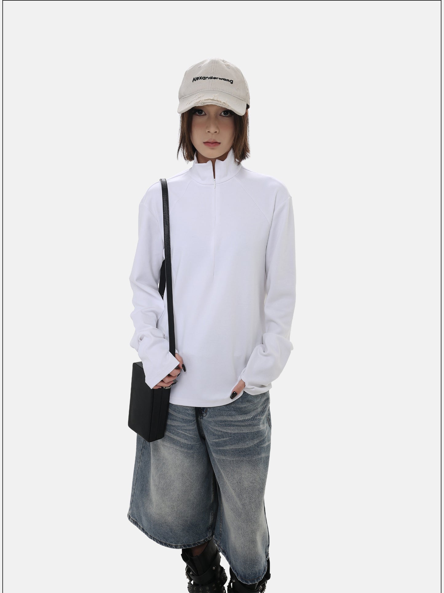 Stand-up Collar Zipper Shirt