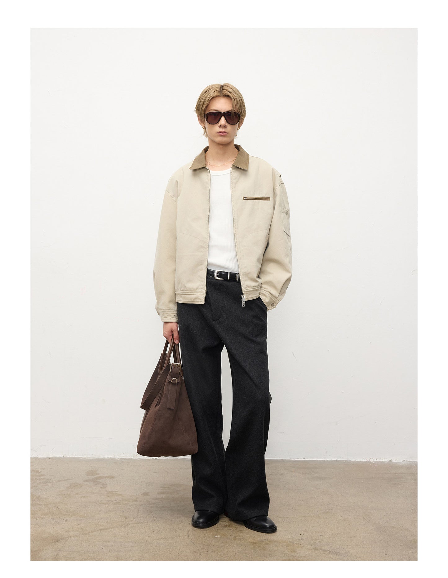 Diagonal Placket Casual Pants