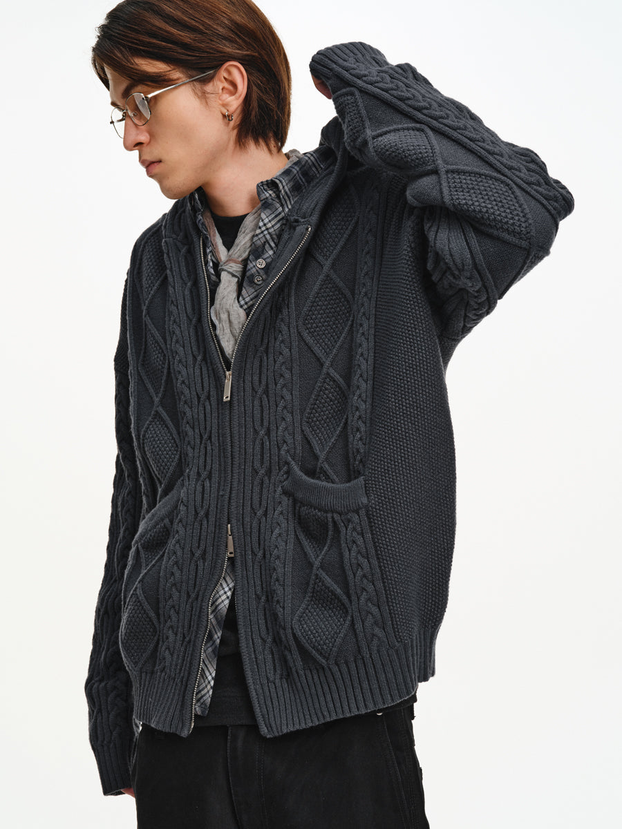 Hooded Cable-Knit Jacket