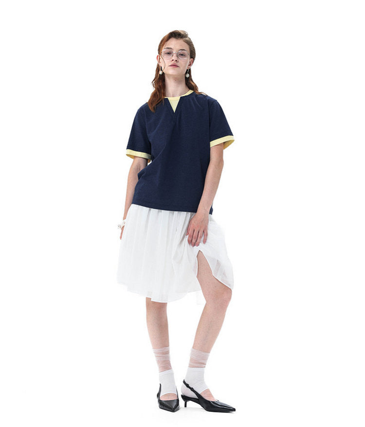 Preppy-Style Faux Two-Piece T-Shirt