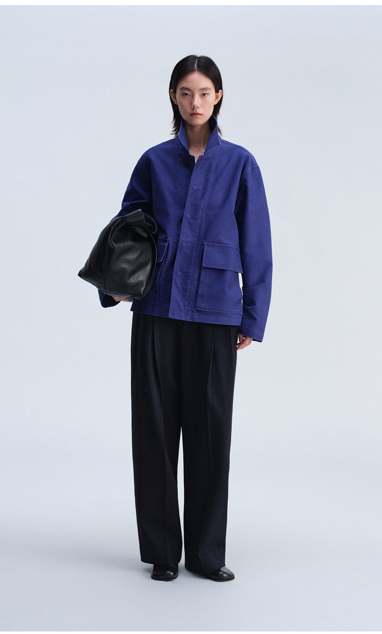 Casual Jacket with Stand-Up Collar and Patch Pockets