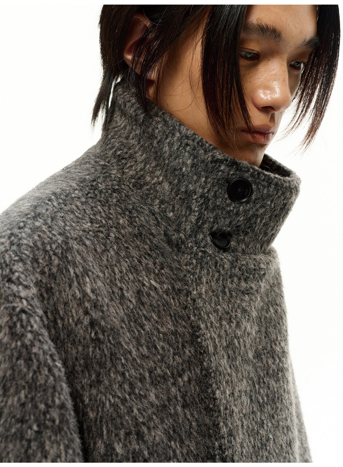 Long coat with a diagonal front panel