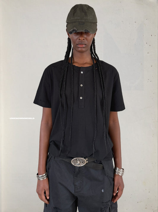 Button-down Henley T-shirt