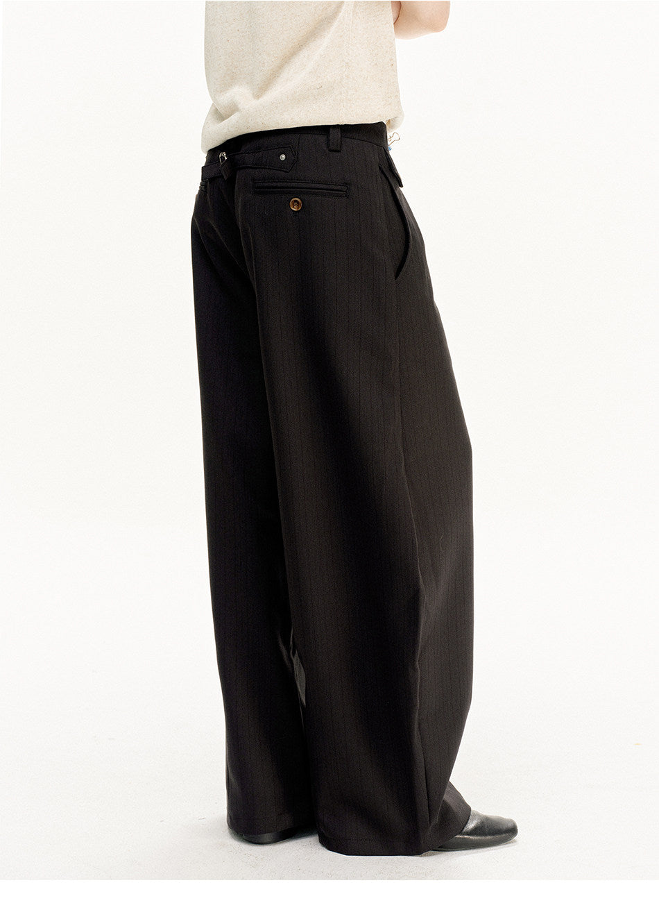 Wide-Leg Vertical Stripe Casual Pants