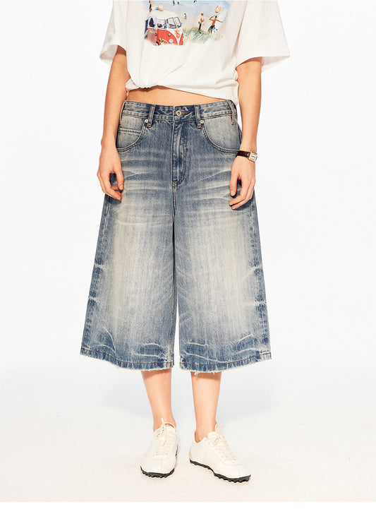 High Street Denim Cropped Pants