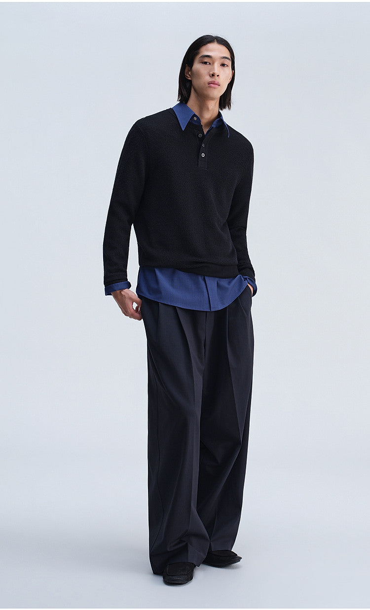 Henry-Collar Button-Down Shirt