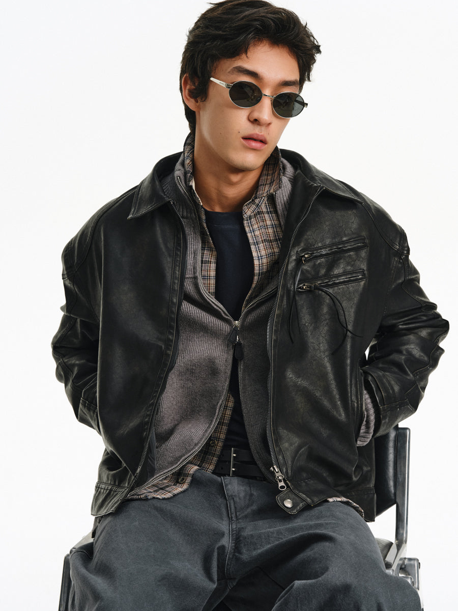 Washed Leather Oversized Jacket