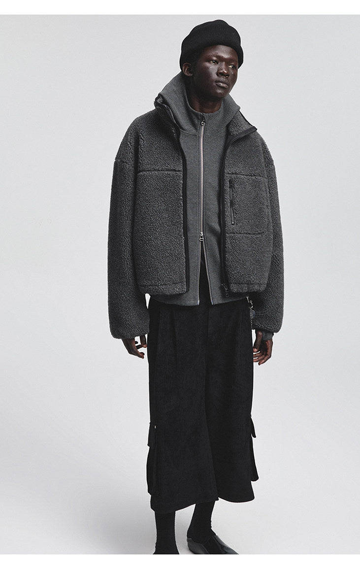 Multi-Pocket Short Fleece Jacket