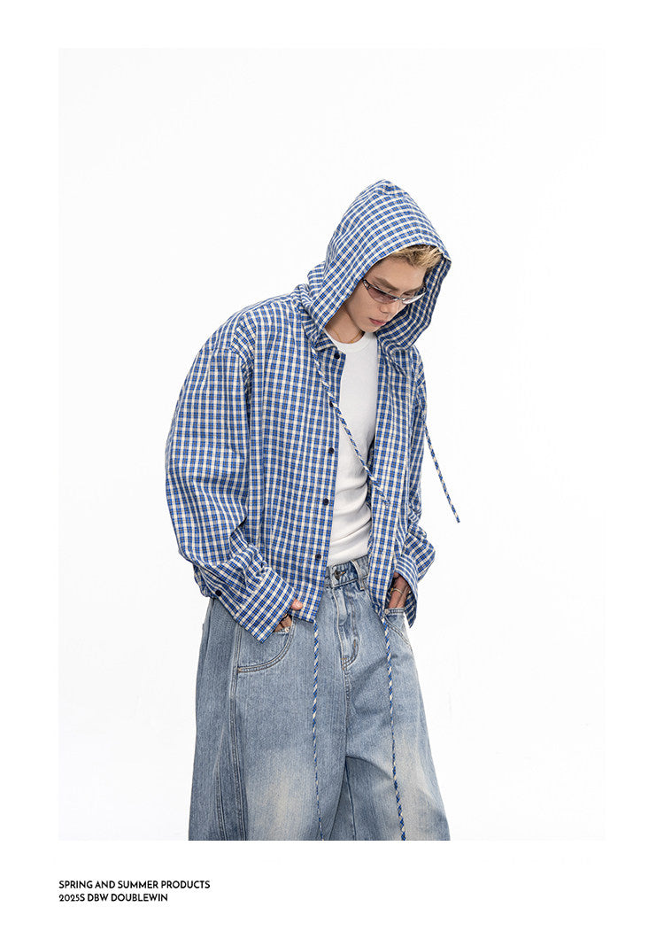 Vintage Lightweight Checkered Hooded Shirt