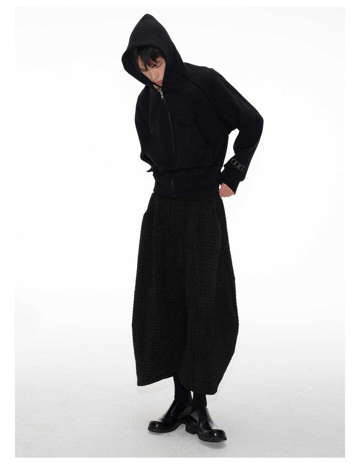 Ripped Shoulder Hooded Sweatshirt