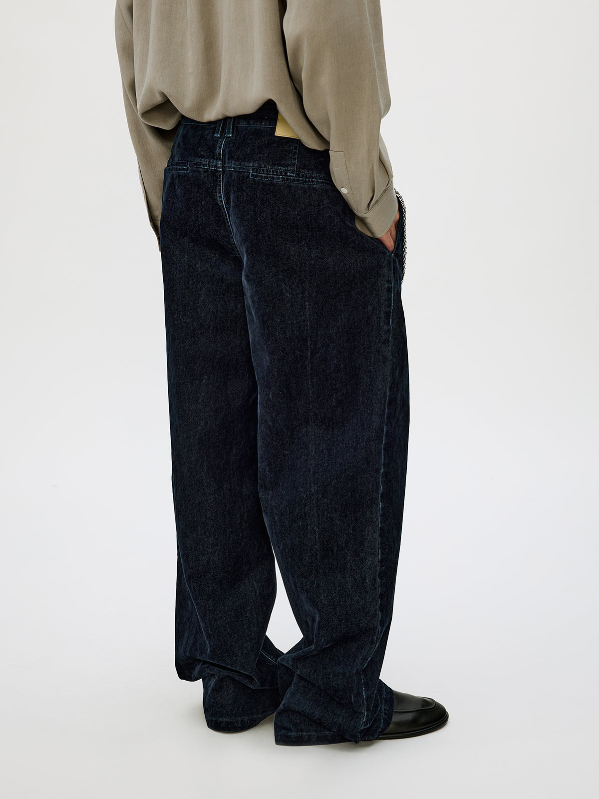 Adjustable Button Flock Denim Pants