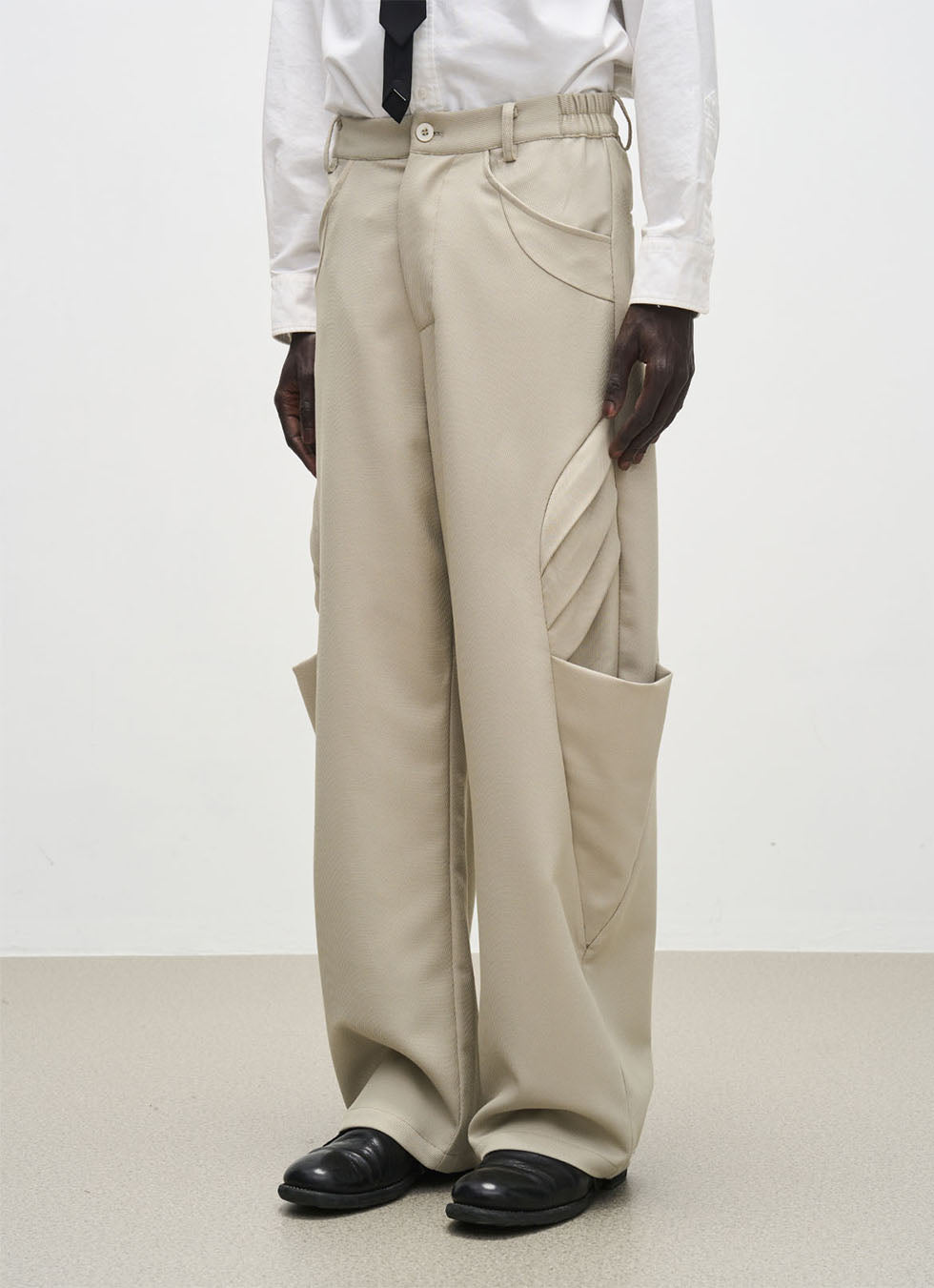 Side Flap Draped Wide Casual Pants