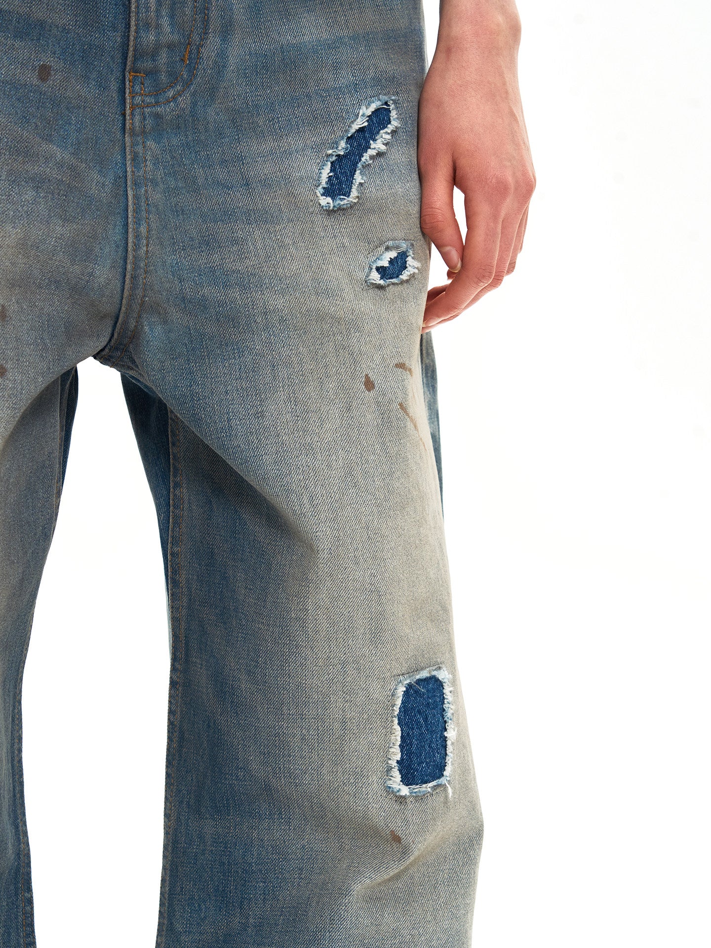 Embroidered Straight-Leg Jeans with Distressed Finish