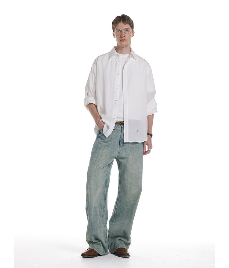 Whisker-Washed Denim Pants